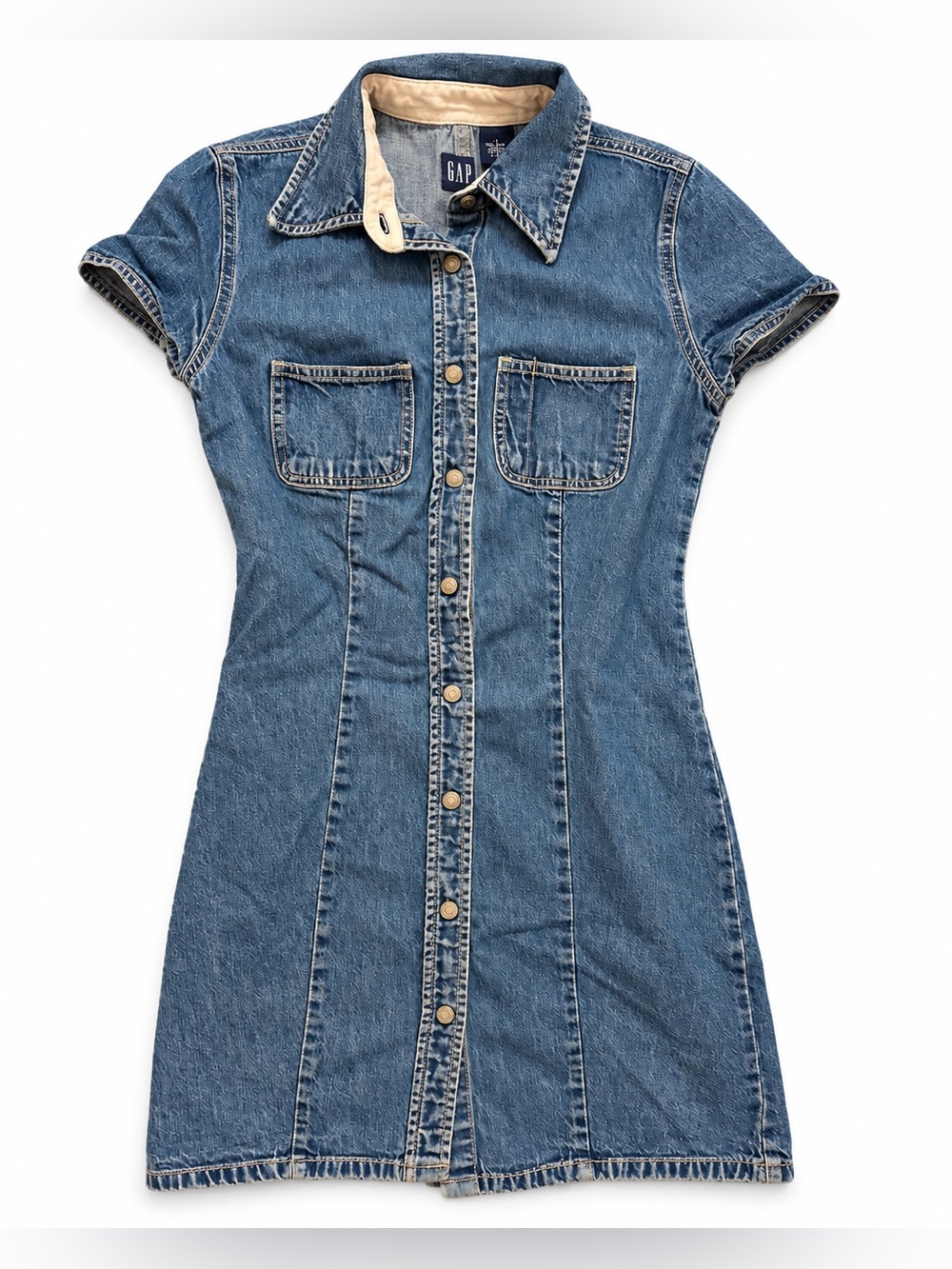 Vintage GAP Denim Button Front Mini Dress Size 1 Short Sleeve 100% Cotton